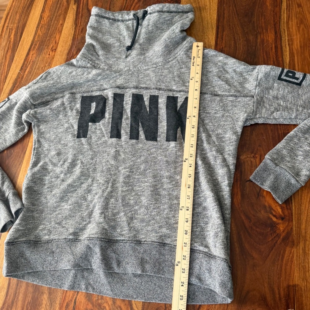 PINK Victoria's Secret Grey Funnel Neck Sweatshirt cowl neck hoodie - Picture 3 of 8